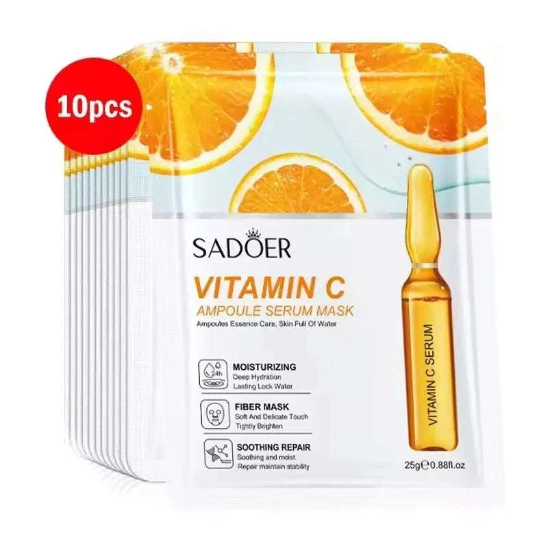 Masques Faciaux SADOER 24K Or & Vitamine C – Hydratants & Raffermissants (10 pcs)