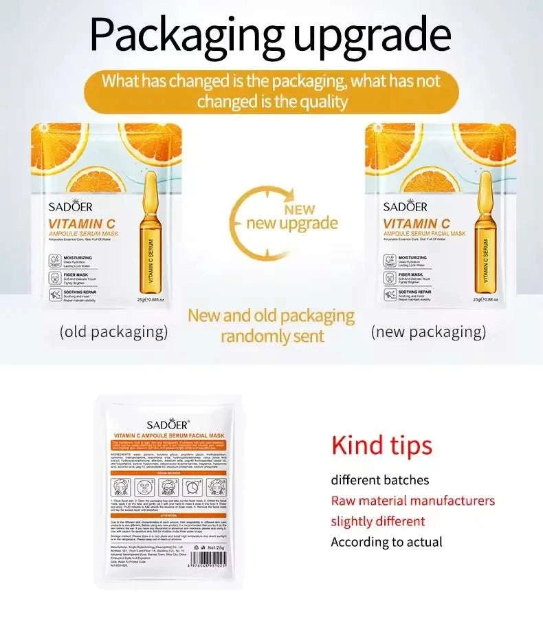 Masques Faciaux SADOER 24K Or & Vitamine C – Hydratants & Raffermissants (10 pcs)
