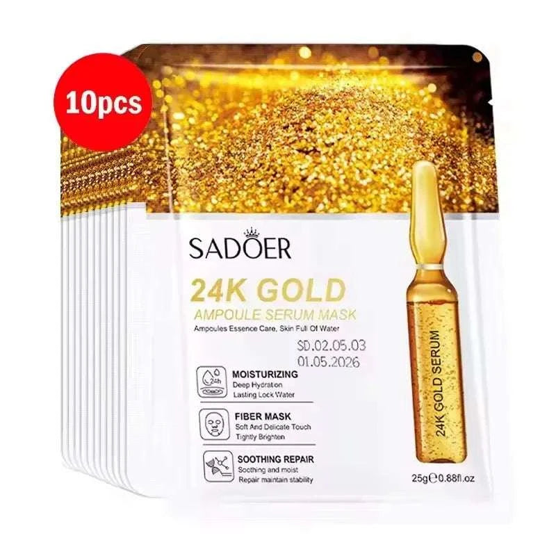 Masques Faciaux SADOER 24K Or & Vitamine C – Hydratants & Raffermissants (10 pcs)