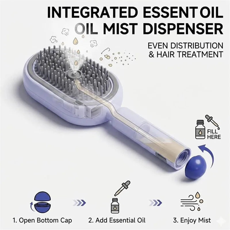 Brosse Massante 3-en-1 Vapeur, Huiles Essentielles & Nettoyage Automatique – Rechargeable